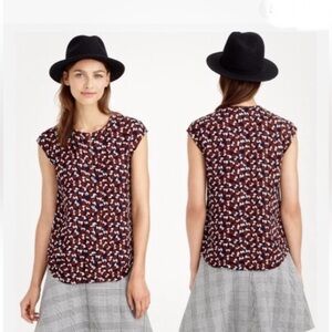 J. Crew Brown and White shattered glass Printed Cap Sleeve Blouse Viscous size 6